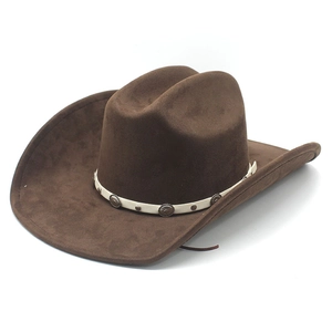 Classic dark brown suede western cowboy hat with vintage metal buckle leather band