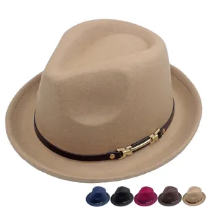 Classic wool fedora hat with leather band and gold buckle in various colors