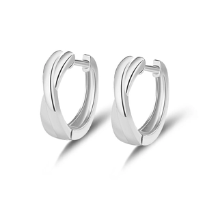 Polished S925 sterling silver crossover hoop earrings for women in a minimalist style