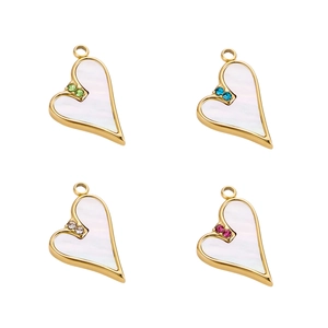 Stainless steel heart pendants with white mother of pearl and colorful gemstones in four colors