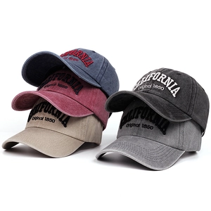 Vintage washed cotton California baseball caps in five colors with 3D embroidery