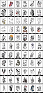 Collection of waterproof tattoo stickers featuring diverse animal and floral grid patterns
