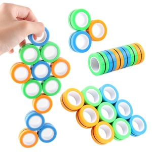 Magnetic fidget ring toy set in blue, green and orange for stress relief and creativity