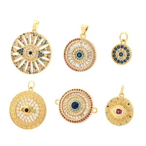 Golden micro-pave zircon evil eye pendants for DIY necklace and earring jewelry making