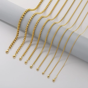 Minimalist golden stainless steel box chain necklaces in various thickness sizes