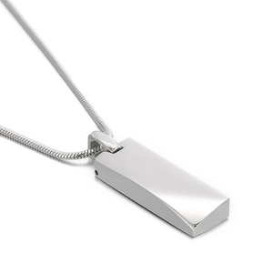 Polished rectangular stainless steel pendant on silver snake chain for men