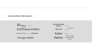Size chart for slim fit chiffon dress with fabric details and comfort specifications