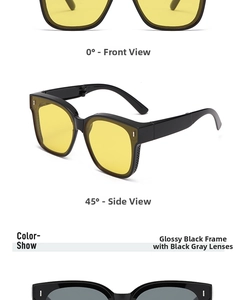 Front and side view of classic black polarized night vision glasses with metal rivets