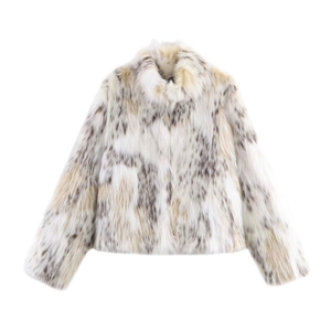 Giacca In Pelliccia Sintetica Da Donna Stampa Leopardata Collo Alto Corto Cappotto Invernale Caldo Moda Casual