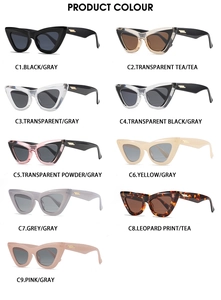 Detailed grid display showing nine diverse color options for cat eye frame sunglasses
