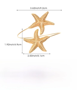 Detailed size chart for golden starfish alloy arm cuff with precise 9.2cm measurements