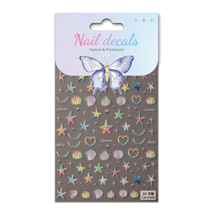 5D embossed nail decals featuring colorful gradient stars and seashells for summer decor