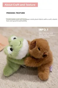 Detailed view of soft plush capybara and frog magnets made of premium mink velvet material