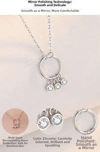 Macro detail of S925 silver necklace featuring cubic zirconia stones and manual polish