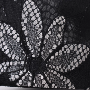 Close-up of black floral lace fabric on a breathable baseball cap showing intricate texture
