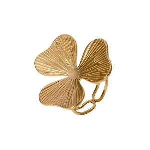 Elegant gold flower ring featuring three-petal design with fine radial texture for women