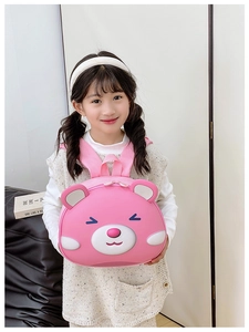 Pink cartoon bear backpack for toddlers with cute 3D ears and lightweight design