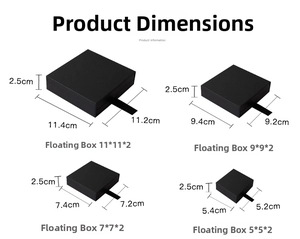 Detailed dimension guide for four sizes of suspension drawer jewelry gift boxes