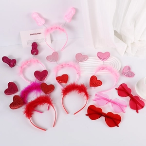 Heart Headband And Sunglasses Sequin Feather Spring Valentine's Day Party Favor Accessories Cute For Women