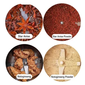 Electric herb grinder showing fine powder results of star anise and panax notoginseng