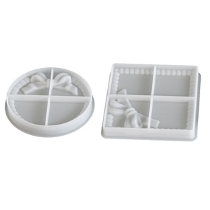 White resin molds with bow and pearl trim in round and square shapes for DIY trays