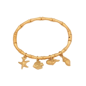 Bracciale dorato stile bambù in acciaio inossidabile con ciondoli a stella marina