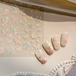 Autocollants ongles 3D papillon et fleurs avec effet laser aurora pour manucure chic