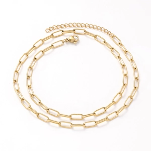 Gold-plated stainless steel rectangular link chain necklace with lobster clasp
