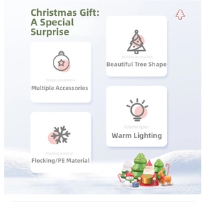 Flocked PE Christmas tree features including warm lights and festive ornaments