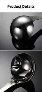 Detailed macro view of 304 stainless steel fat separator ladle with mirror finish