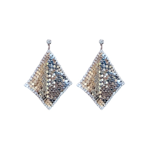 Elegant champagne gold rhombus sequin drop earrings with sparkling rhinestones decoration