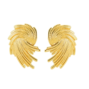 Irregular swirl design gold-plated geometric stud earrings with a 3D fan-like texture