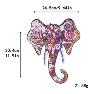 Large elephant sequin patch for DIY clothing with size 24.5x30.4cm and colorful design
