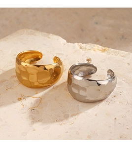 Detail of hammered texture on 18K gold and silver plated adjustable geometric rings