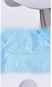Detail of light grey waterproof fabric with breathable pores and neck protection flap