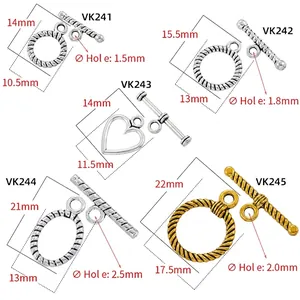 Gold-plated copper toggle clasps in twist and heart shapes for DIY bracelet jewelry