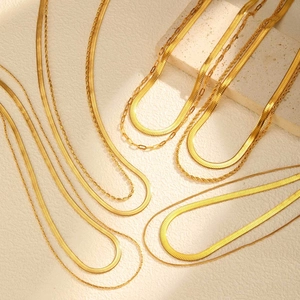Minimalist Stainless Steel Double Layer Snake Chain Necklace For Women Gold Silver Electroplated Herringbone Choker Jewelry