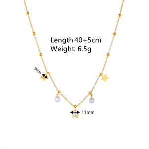 Gold stainless steel star necklace with zircon pendants and product measurements