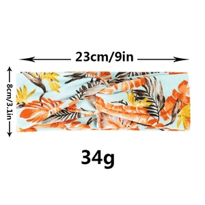 Floral paisley yoga headband in light blue and orange with 23cm by 8cm dimensions