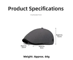Side view of two-tone gray knitted beret hat showing product dimensions and fabric texture