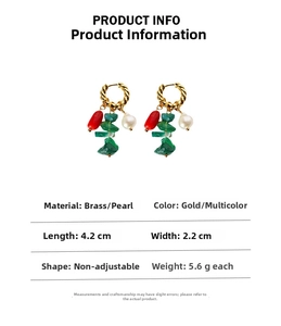 Detail info showing 4.2cm brass gold hoop earrings with natural pearls and stones