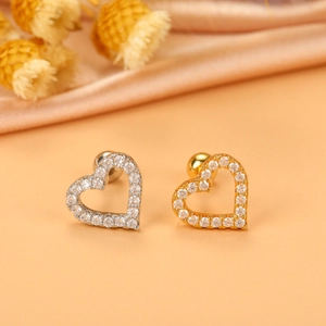 Details zu Herz-Ohrsteckern in Gold und Silber mit Zirkonia und Schraubverschluss