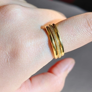 Stackable three-layer titanium steel ring set with 18k gold plating and matte finish