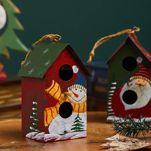 Ornement À Suspendre Maison De Noël Fer-Blanc Métal Cabane À Oiseaux Père Noël Bonhomme De Neige Décoration De Sapin