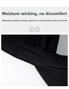 Macro detail of breathable black sports cap featuring a widened sweat-absorbent inner band
