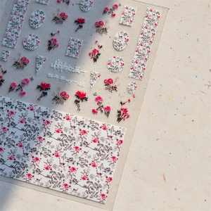 Japanese style Peony Pavilion dark floral nail art stickers with traditional Chinese aesthetics