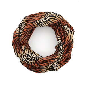 Tiger print infinity scarf in orange and black leopard pattern with lightweight fabric