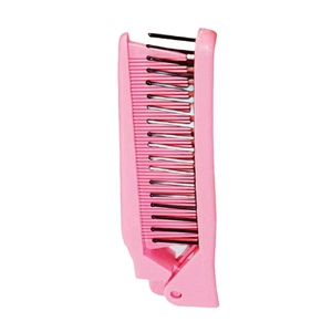 Portable pink folding hair comb for girls with black bristles and compact travel design