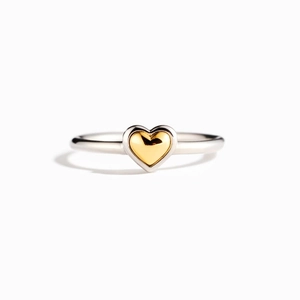 Minimalist S925 sterling silver two-tone heart ring with gold and silver polished finish