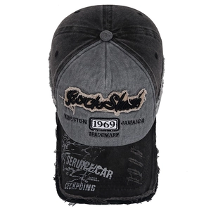 Casquette de baseball vintage délavée avec bords effilochés et broderie Rock Shark